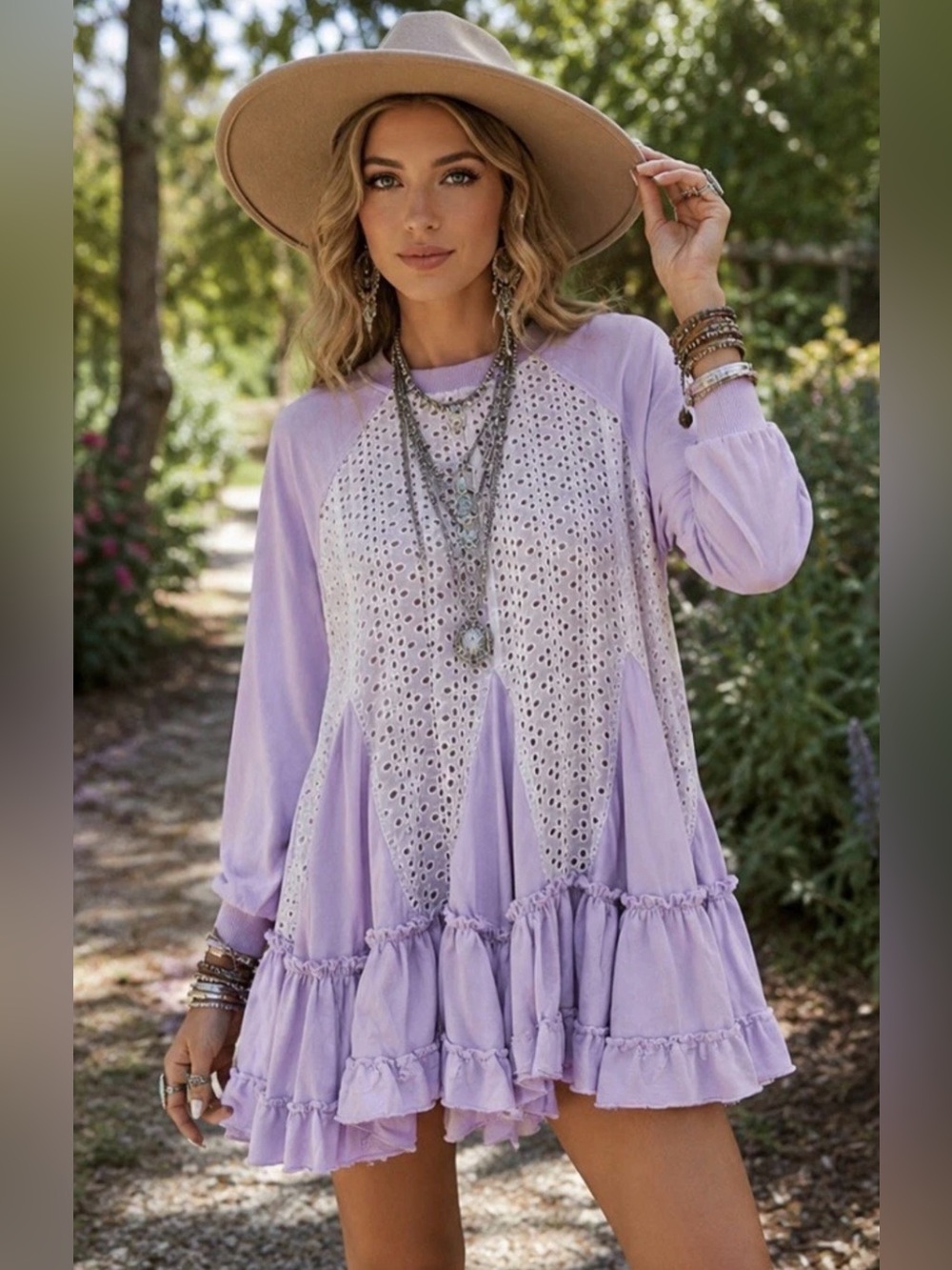 H107 NWT Blue Velvet M ptp 22 Lavender Eyelet Ruffle Mini Top